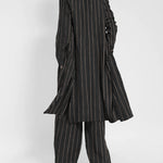 Nadorine Casual Stripes Slim Fit Long Blazers Collar Jacket With Flap Pockets