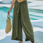 Nadorine Casual High Waisted Flowy Wide Leg Pants Bowtie Front Split Wrap Pants Trousers
