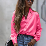 Nadorine Long Sleeve Shirts Casual Lapel Collar V Neck Single Breasted Tunic Blouse