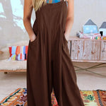 Solid Loose Casual Wide Leg Insert pocket Jumpsuit
