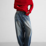 Long Sleeves Loose Solid Color Off-The-Shoulder Pullovers Sweater Tops
