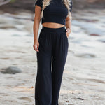 Two Piece Outfit Short Sleeve Crop Top and Wide Leg Pant Set