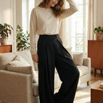 High Waisted Loose Pleated Solid Color Pants