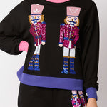 Christmas Soldier Sequined Leisure Sweatshirt and Elastic Waist Loose Pocket Pants Set