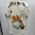 Half Sleeves Loose Buttoned Flower Print Pockets Lapel T-Shirt Top + Drawstring Elasticity Pants Bottom Two Pieces Set
