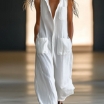 Loose Sleeveless Solid Color Split-Joint Round-Neck Jumpsuits