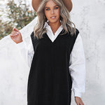 Solid Color Loose V-neck Sleeveless Vest Sweater Dresses