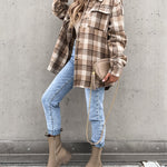 Plaid Shirt Jacket Loose Casual Turn-Down Collar Single Breasted Coat