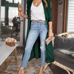 Long Velvet Cardigan Jacket Casual Open Front Velour Lapel Cardigan Maxi Blazer
