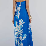 Fashion Vacation Satin Unique Print Off Shoulder Maxi Dress