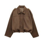 Lapel faux suede loose-fitting workwear jacket
