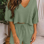 Two-piece Set Short Sleeve V-neck Top and Shorts Lounge Suits