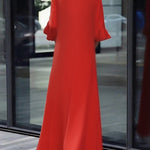A-Line Flared Sleeves Solid Color Zipper Round-Neck Maxi Dresses