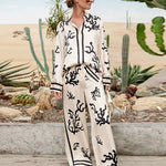 FROM DESK TO DINNER SATIN UNIQUE PRINT BUTTON DOWN OVERSIZED BLOUSE