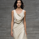 Women's Elegant Beige Woven Sleeveless Round-neck Maxi Dress