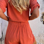 Orange Summer Cotton and Linen Short-sleeved Suit