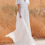 V-Neck Half Sleeves Lace Bohemian Floor Length Dress