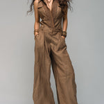 Bohemian Cotton Sleeveless Shirt & Wide-leg Pants Set With Lace Trim