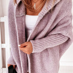 Hooded Batwing Knit Sweater with Soft and Loose Fit, Back Panel Patchwork