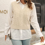Womens Sweater Vests Cable Knit Sleeveless V-Neck Crop Tank Tops Sweaters Vest
