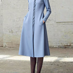A-Line Bodycon Asymmetric Pleated Pockets Solid Color Split-Joint Stand Collar Midi Dresses