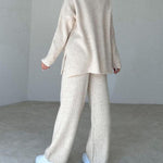 Elegant Three-pieces Knitwear Set Crop Vest Button Sweater Cardigant and Wide Leg Pant Outfits