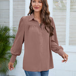 Nadorine V Neck Button Down Shirts Long Sleeve Collared Blouses Tops