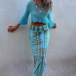 Stitching Hollow Women's Knitted Sweater Loose Round Neck Sunscreen Blouse