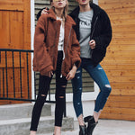 Fleece Fuzzy Faux Zipper Coats Casual Lapel Outwear