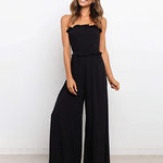 Smocked Strapless Jumpsuits Wide Leg Long Pants Rompers