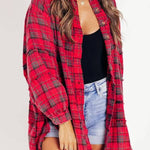 Women's Mineral Washed Button Down Plaid Flannel Shirt