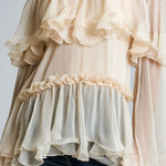 Quiet Luxury Champagne Off-Shoulder Ruffle Chiffon Blouse