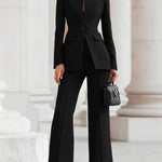 Long Sleeves Buttoned Pockets Solid Color Stand Collar Blazer Outerwear