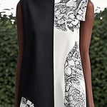 Loose Sleeveless Asymmetric Contrast Color Printed Round-Neck Maxi Dresses
