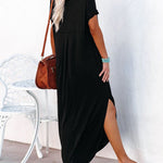 Floral Puff Sleeve Dress Elastic Waist Open Back Casual Dresses Side Split Midi Flowy Dresses