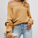 Solid Color Long Sleeve Off Shoulder Tunic Sweaters