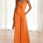 Ruffle Straps Crisscross Back Knot Front Slip Jumpsuit