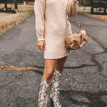 Turtleneck Long Sleeves Ribbed Knit Sweater Dress