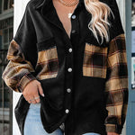 Plaid Patchwork Chest Pockets Oversized Jacket