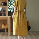 Retro Stitching Dress High Waist Lace Up Swing Skirt Knee Long Dresses