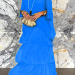 Solid Color Crew Neck Loose Tiered Maxi Dress