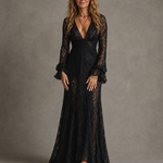 Morgana | Black Plunge V-Neck Sleeve Maxi Dress
