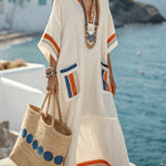 Striped Print V-Neck Casual Loose Pocket Maxi Dress