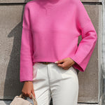 Nadorine Crewneck Knitted Sweater Solid Color Batwing Long Sleeve Pullover Jumper Top