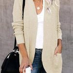 Long Sleeve Open Front Cardigans Curved Fly Pocket Sweater Outwear