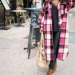 Flannel Wool Blend Plaid Lapel Button Down Shirt Long Sleeve Shacket Jacket with Pockets