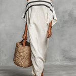 Women's Minimalist Linen Blend Off-the-shoulder Batwing Sleeve Straight-cut Maxi Dress