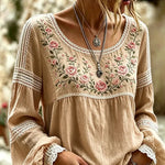 Amabel™ | Boho Floral Embroidered Blouse