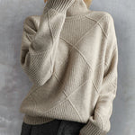 Women Elegant Turtleneck Loose Sweater Pure Color Knitted