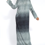 Ombre Print Long Sleeve Pleated Long Dress